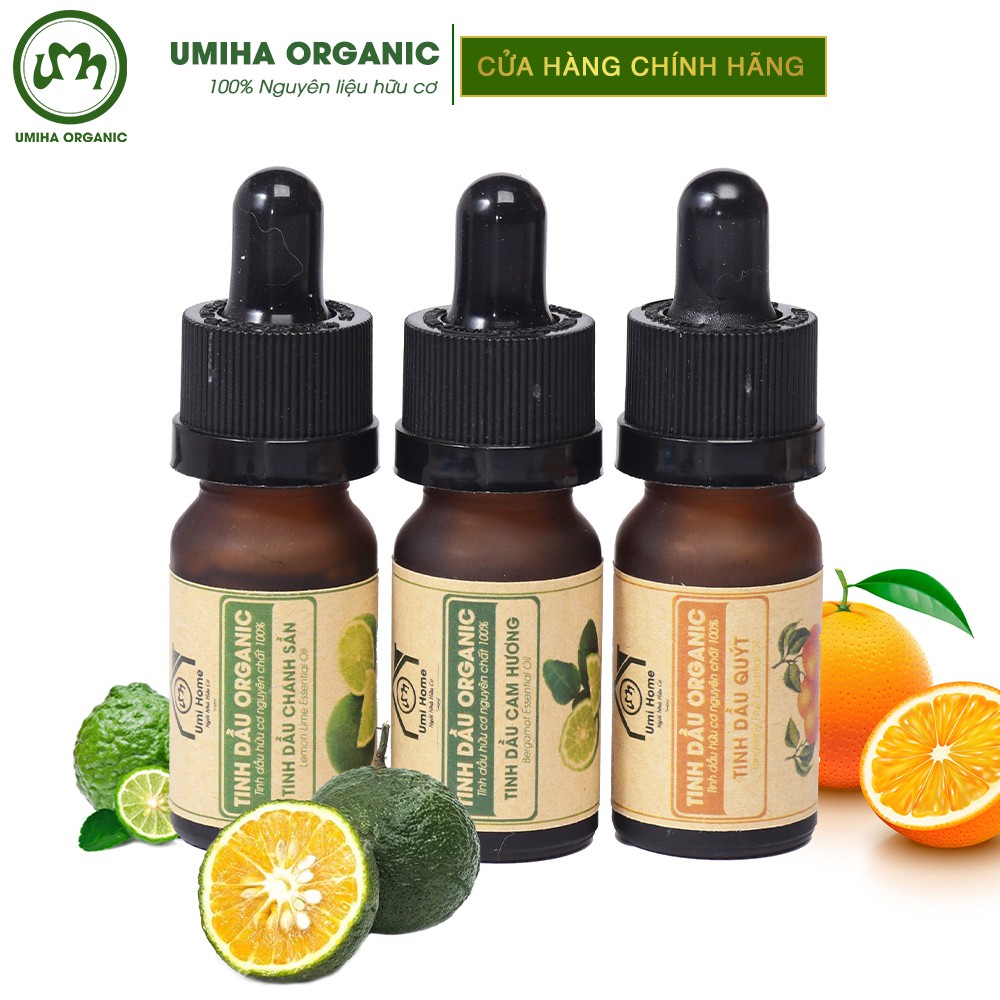 Combo 3 lọ Tinh Dầu UMIHA gồm - Chanh Lime, Cam Hương, Quýt (10mlx3) - Hữu cơ nguyên chất