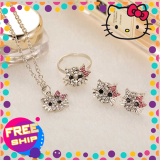 Bộ trang sức inox đính đá Hello Kitty cho bé gái