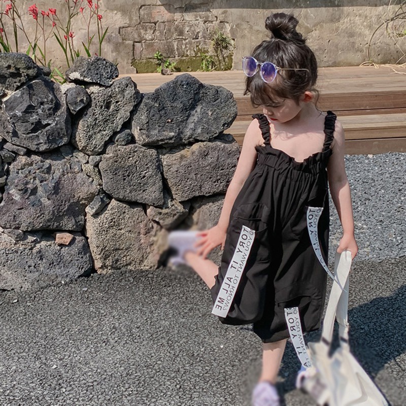 Se7en Áo liền quần Sát Nách Ống Rộng Màu Trơn Dễ Thương Thời Trang Mùa Hè Cho Bé Gái