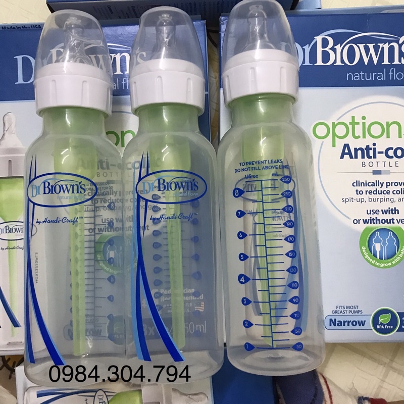 Bình sữa Dr Brown's cổ hẹp 120ml và 250ml nhựa PP Options plus tách set ( USA )