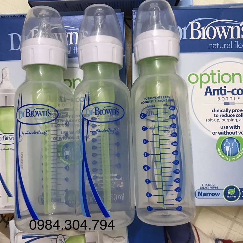 Bình sữa Dr Brown's cổ hẹp 120ml và 250ml nhựa PP Options plus tách set