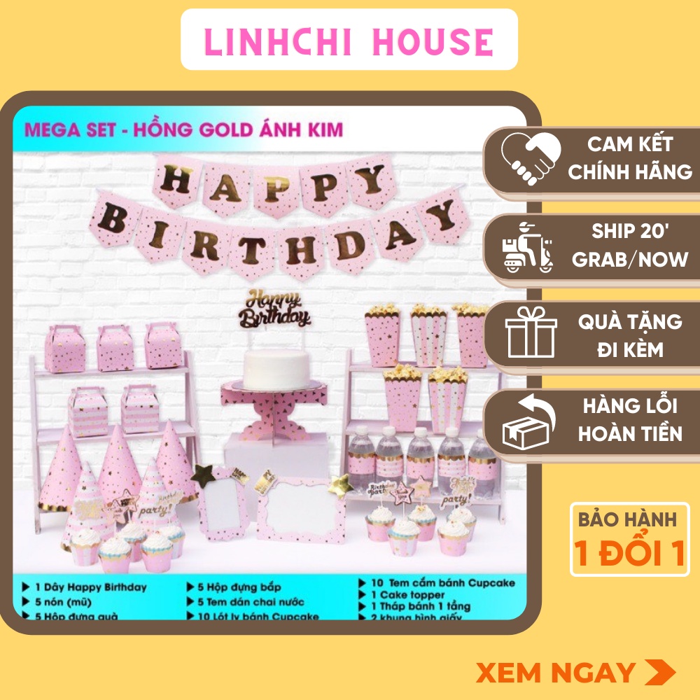 Set sinh nhật bàn Ép kim 💖𝑭𝑹𝑬𝑬𝑺𝑯𝑰𝑷💖- Set trang trí sinh nhật bàn Ép kim- Linh Chi House