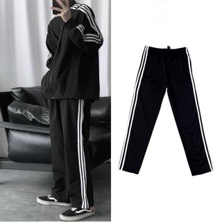 Quần dài 3 sọc ống suông rộng unisex nam nữ màu đen sọc trắng - under.vn