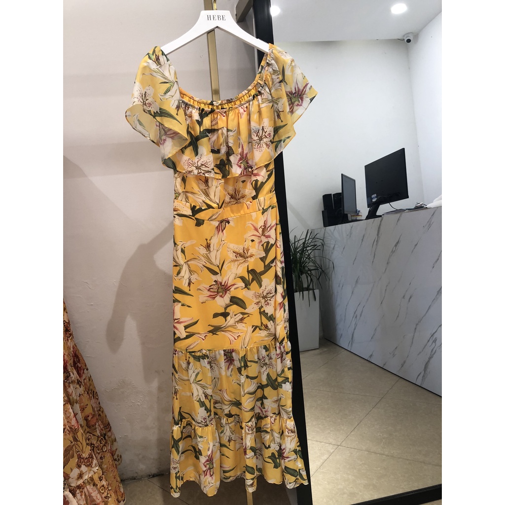 Đầm trễ vai họa tiết chấm bi_HebeDesign_thời trang nữ cao cấp