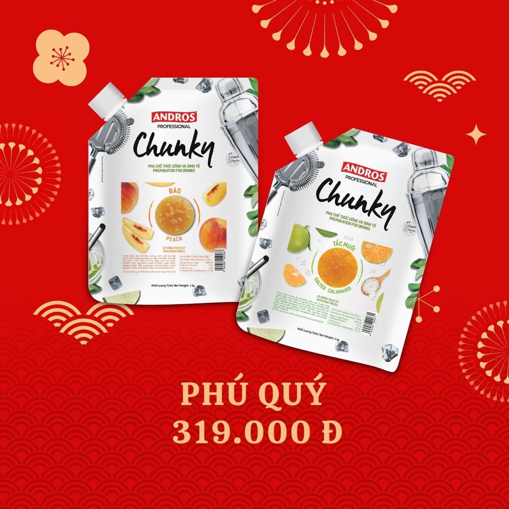 ANDROS - COMBO PHÚ QUÝ (Đào + Tắc Muối) - Nguyên liệu pha chế - Túi 1kgx2