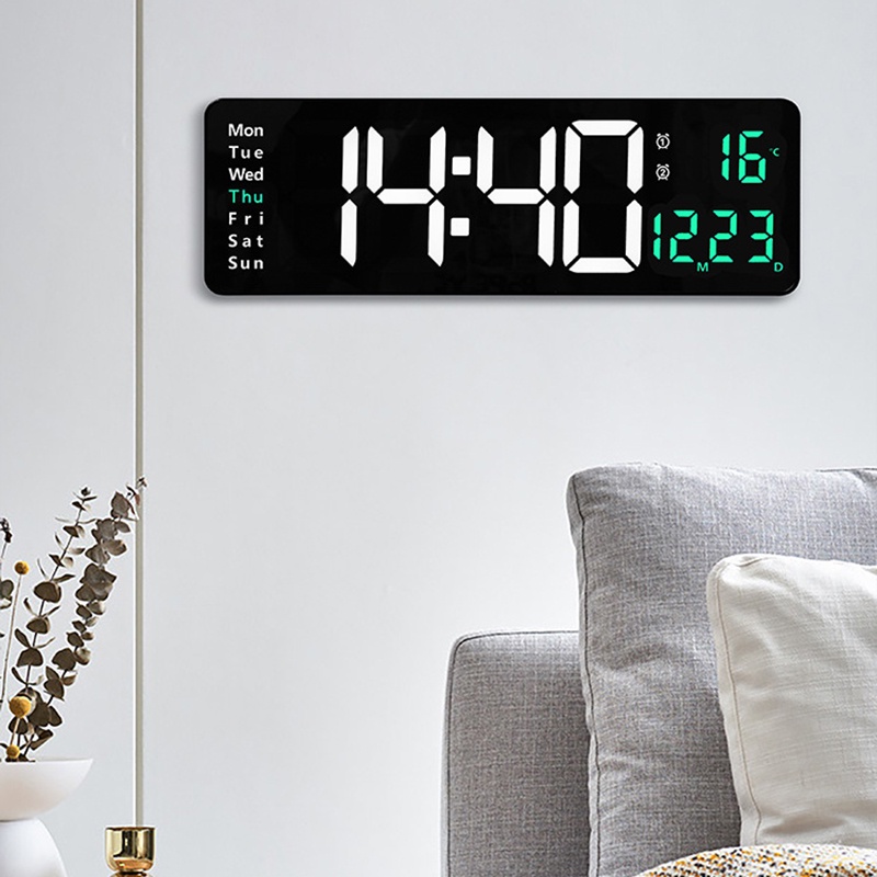 Đồng Hồ Báo Thức Điện Tử LED Kỹ Thuật Số Điều Khiển Từ Xa Hiển Thị Nhiệt Độ Ngày Tuần Gắn Tường