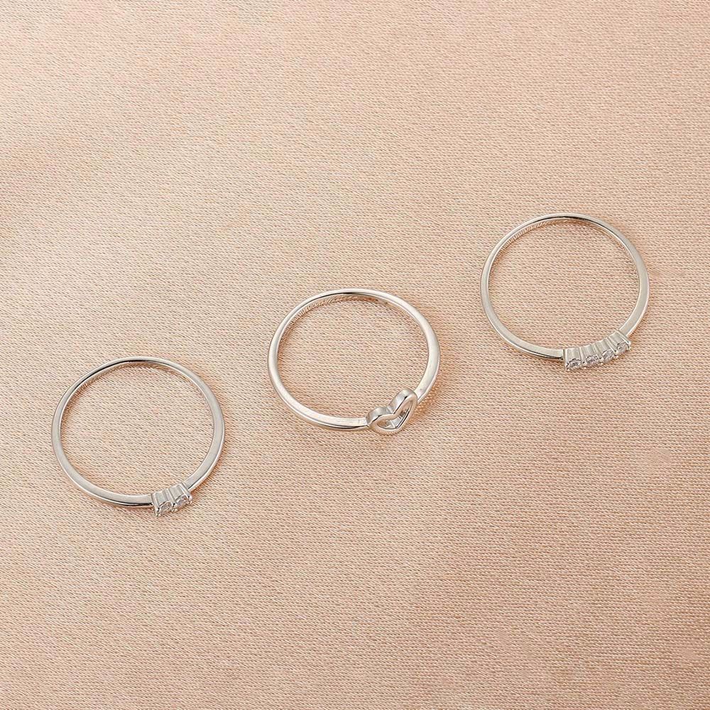 Bộ 3 Nhẫn Kim Loại Nhiều Màu Sắc Hình Trái Tim Phong Cách Hàn Quốc Cho Nữ