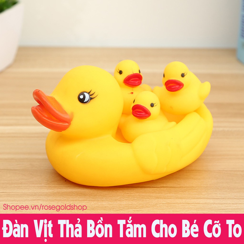 Đàn Vịt Thả Bồn Tắm 1 Vịt Mẹ To &amp; 3 Con Nhỏ Cho Bé Cỡ To