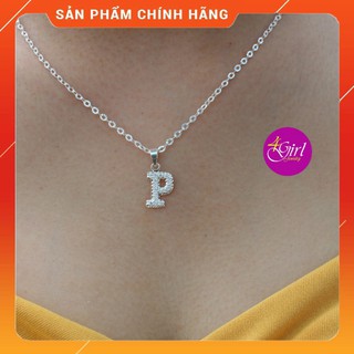 [Bạc 925] Dây chuyền bạc nữ + mặt dây chuyền chữ P đính đá (1,2cmx0,9cm)