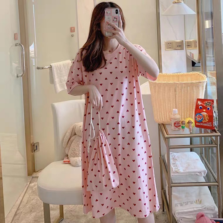 VÁY NGỦ MẶC NHÀ HỌA TIẾT CÀ RỐT - VÁY NGỦ IN HÌNH MICKEY - TRÁI TIM HỒNG CUTE