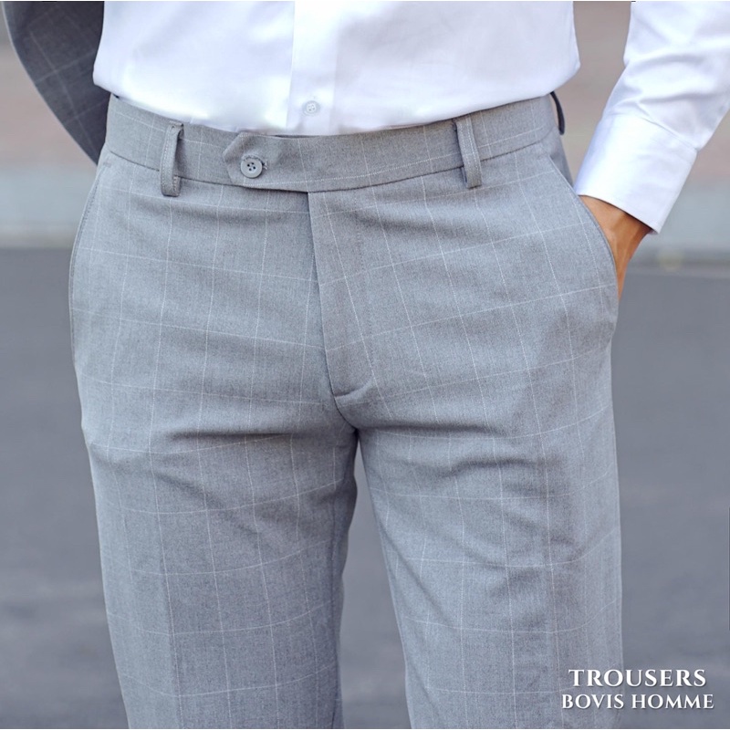Quần tây nam Bovis Homme, mã QT135, màu xám sáng, form slim, chất liệu 95% cotton 5% spandex, mặt vải dày dặn, đứng form