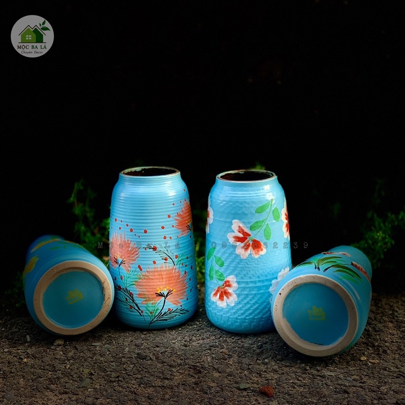 LỌ VẼ HOA MÀU NÂU  - MEN MỘC - GỐM BÁT TRÀNG - DECOR TRANG TRÍ NHÀ