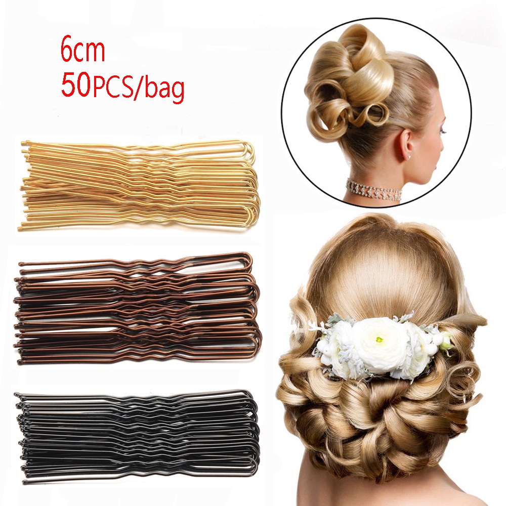Set 50 kẹp tóc kim loại hình chữ U nhiều màu sắc tạo kiểu tóc cho cô dâu