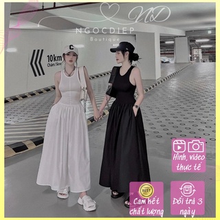 Đầm Maxi Basic 3 lỗ suông dài