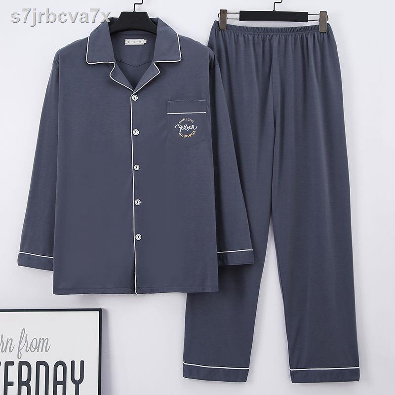 Bộ đồ ngủ nam giới trung niên và cao tuổi cotton dài tay mùa xuân thu đông người cha lớn cỡ phục vụ tại