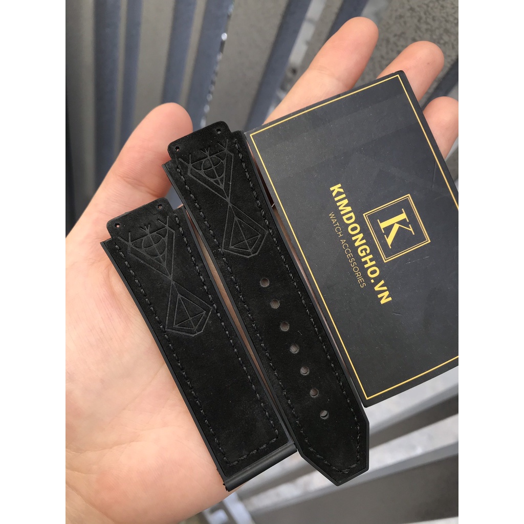 Tặng Kèm Tovit Thay Dây Đồng Hồ HUB Nam Da Lộn Đen Kim Cương Size 19-25-22