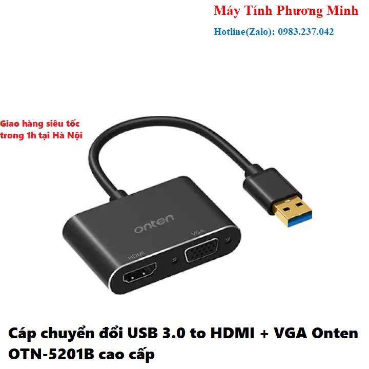 Cáp chuyển đổi cao cấp USB 3.0 to HDMI + VGA Onten OTN-5201B - hàng chính hãng