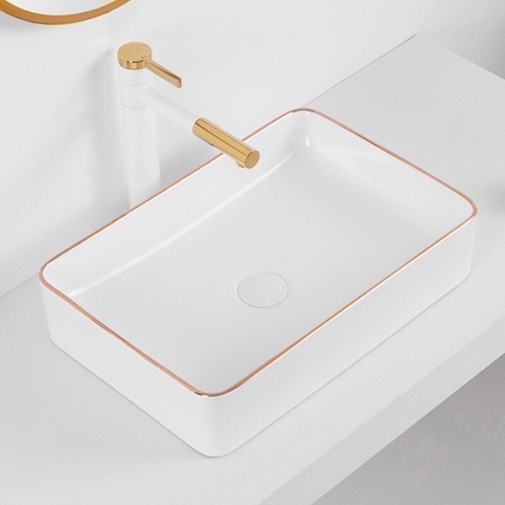 Vòi Lavabo, vòi chậu rửa mặt nóng lạnh điếu mỏ xi sơn tính điện Trắng Vàng chất liệu đồng cao cấp