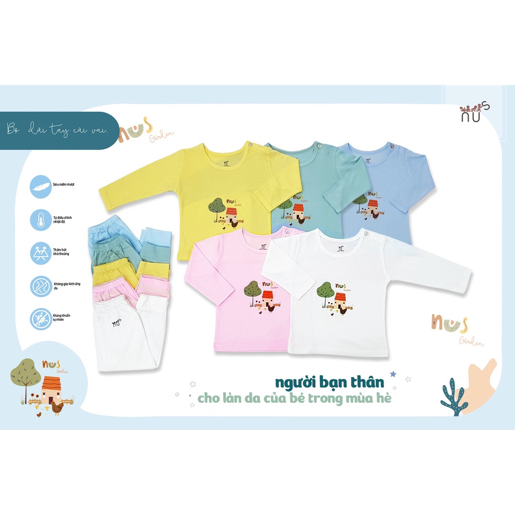 Bộ dài tay cài vai NUS 4 mùa họa tiết đàn gà đáng yêu