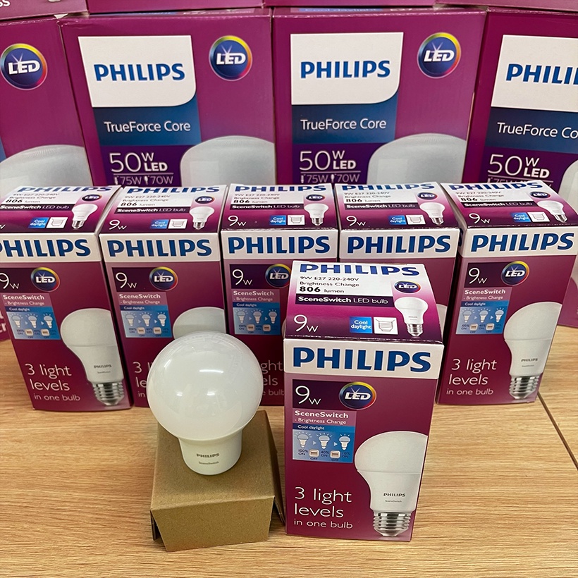 Bộ 2 Bóng đèn LED Philips Scene Switch 9W 3 cấp độ 6500K E27 A60 - Ánh sáng trắng