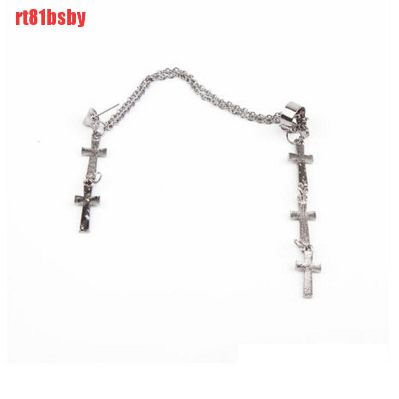 [rt81bsby]1pc Fashion Cool Rock Punk Crosses Tassel Chain Ear Wrap Cuff Stud Clip Earring