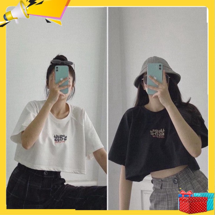 Áo croptop form rộng tay lỡ thêu chữ Hàn Quốc kiểu dáng ullzang RUBY UNISEX