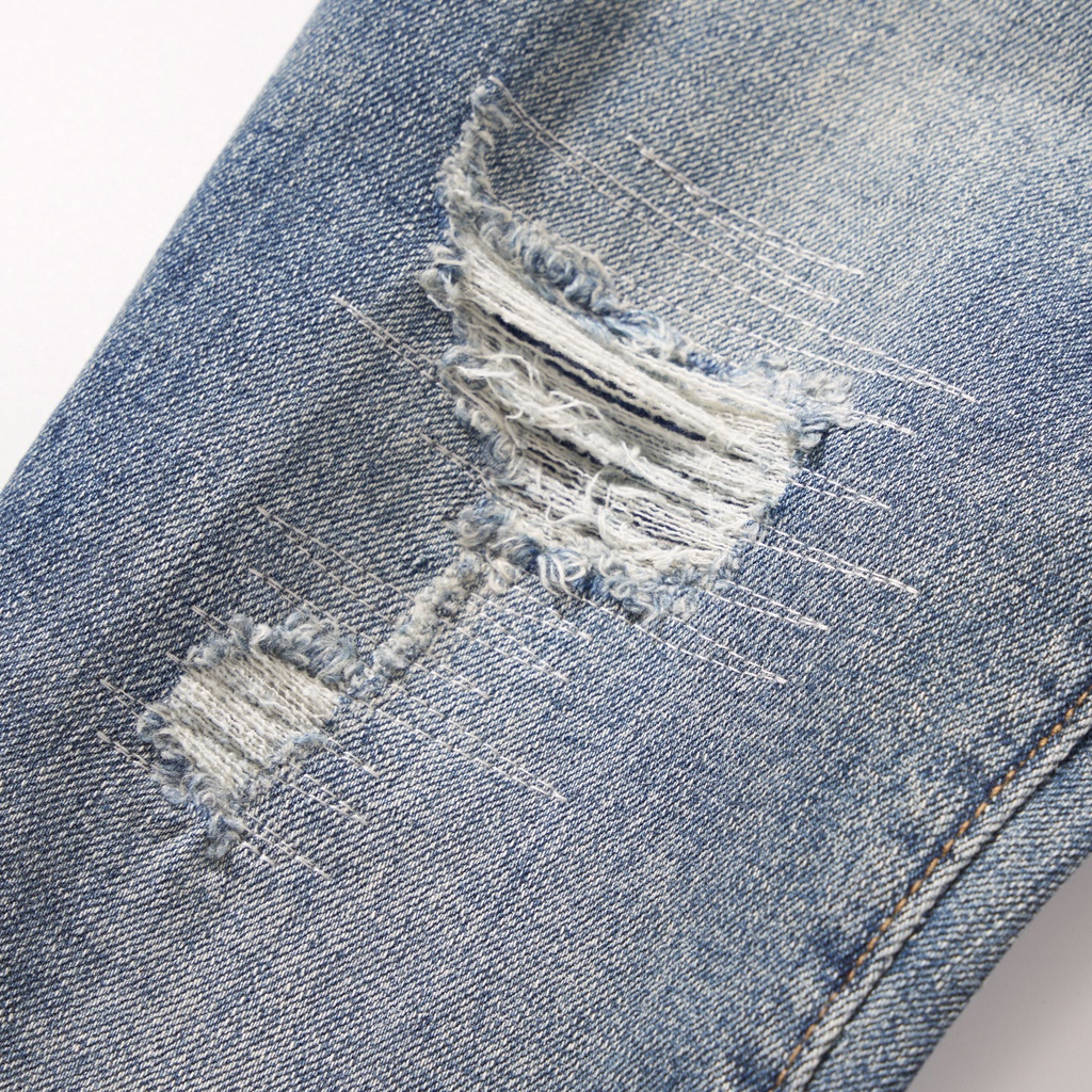 Quần Jean Nam Xanh Rách ATINO Chất Liệu Jean Pha Spandex Form Slim-Fit QJ1.1028