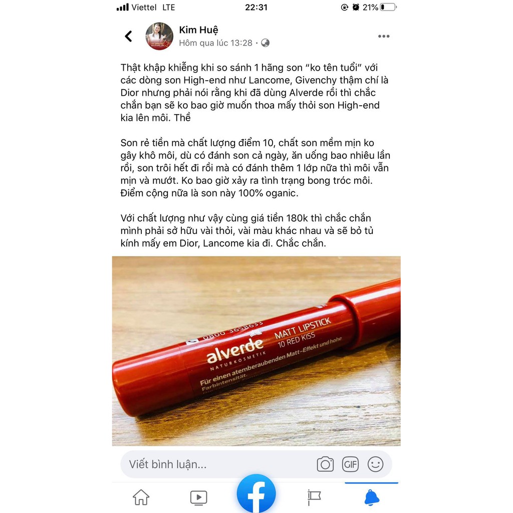 (Hàng Đức) ♥ SON MÔI LỲ HỮU CƠ 100% Organic alverde ♥ | BigBuy360 - bigbuy360.vn