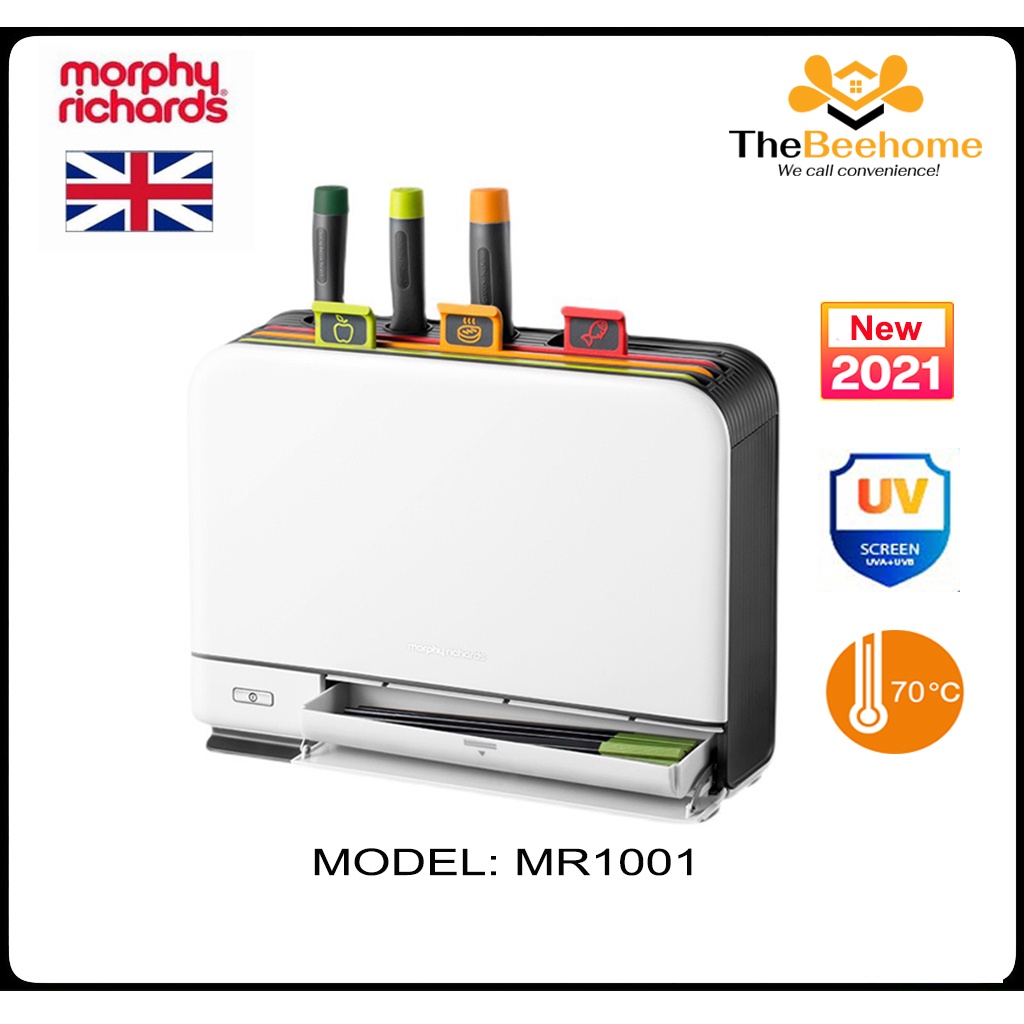 Bộ dao thớt kháng khuẩn Morphy Richards MR1001 (New 2021) - Khử trùng tia UV, sây khô 70º C - BH 12 THÁNG