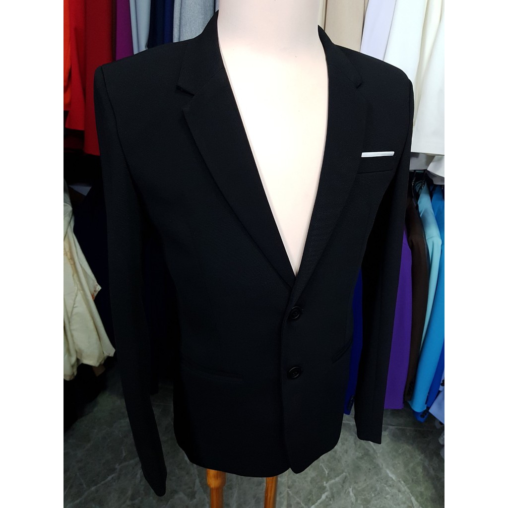 Áo vest nam form suông 2 nút màu đen chất vải dày mịn co giãn