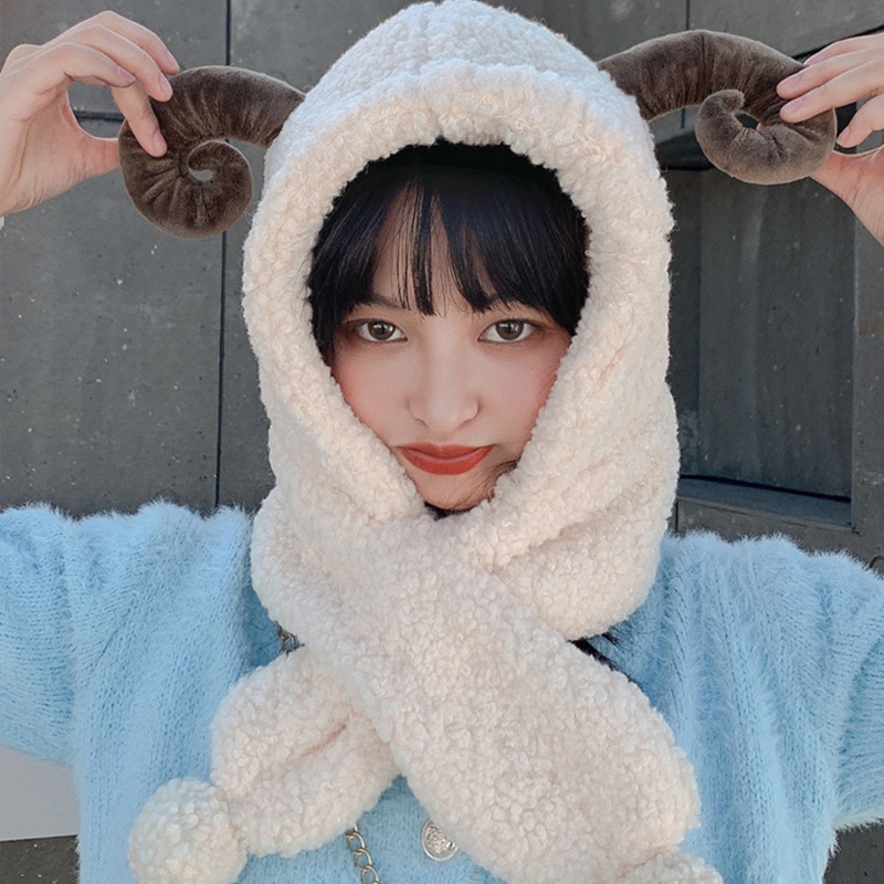 Mũ Trùm Đầu Kèm Khăn Choàng Lông Nhung Dễ Thương Xinh Xắn