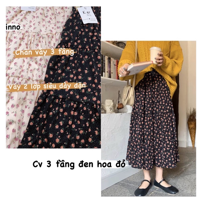 [Ảnh thật/Video] Chân váy hoa nhí 3 tầng Hàng Quảng Châu có lớp lót trong mềm đẹp Chân váy hoa vintage | BigBuy360 - bigbuy360.vn