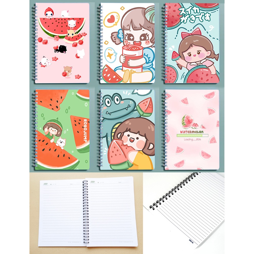 Sổ lò xo 100 trang dưa hấu sổ A5 14x20cm SLX27a dễ thương hoạt hình