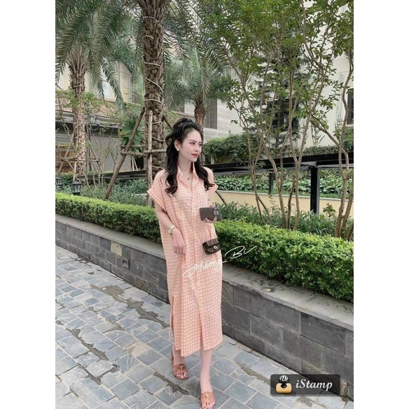 Váy sơ mi suông dáng rộng siêu xinh, Váy kẻ ô sơ mi suông tay ngắn, đầm bầu dáng suông