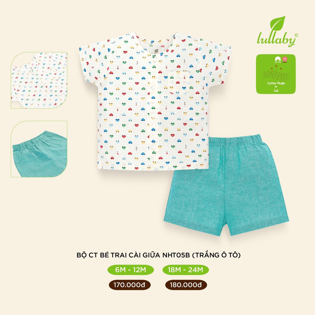 Bộ cộc tay họa tiết bé trai Poplin Cotton mới nhất LULLABY NHT05B