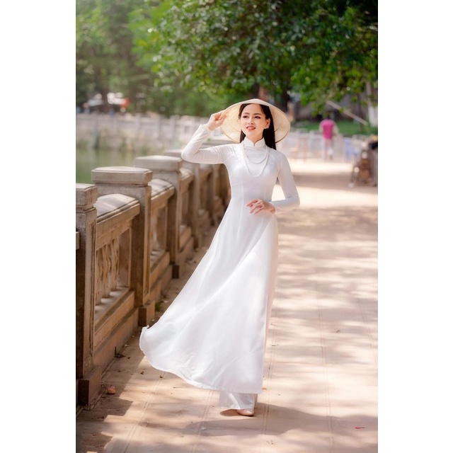Áo Dài Trơn Màu Trắng 4 Tà-Áo Dài Min | BigBuy360 - bigbuy360.vn