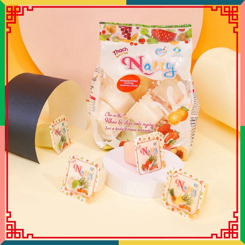 Thạch hộp sữa chua Natty túi quai xách, thạch Natty Long Hải tải trọng 432 g