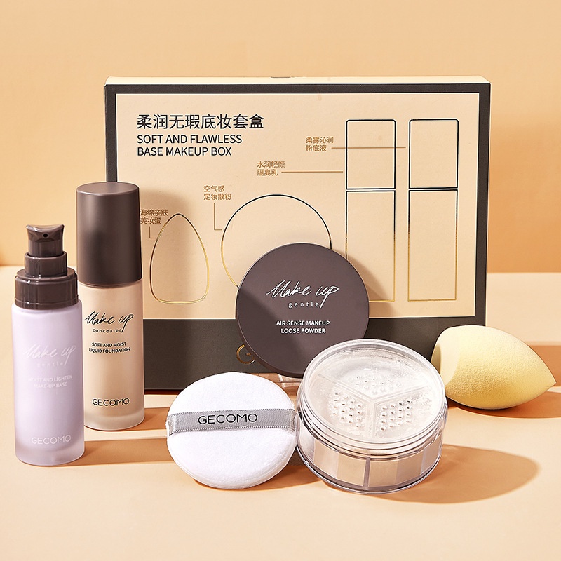 [Hàng mới về] Set 4 lọ kem nền dạng lỏng GECOMO che khuyết điểm tạo lớp nền mút hình quả trứng