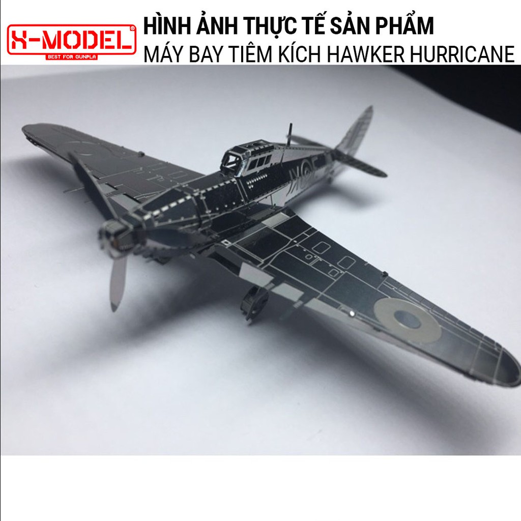 Mô Hình Lắp Ghép 3D Kim Loại MB012 thép không rỉ, Tự Ráp Máy Bay Tiêm Kích Hawker Hurricane Hoàng Gia Anh