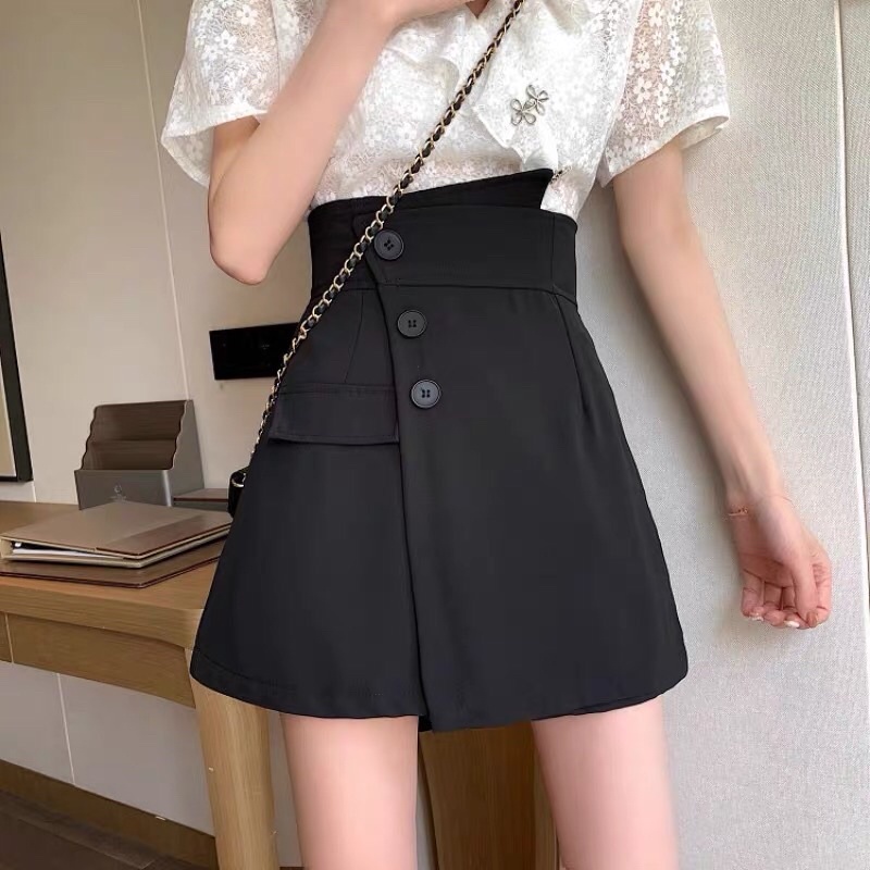 Quần giả váy cạp cao vạt lệch tôn dáng fullsize, quần shorts nữ cạp cao khoá kéo dáng chữ A