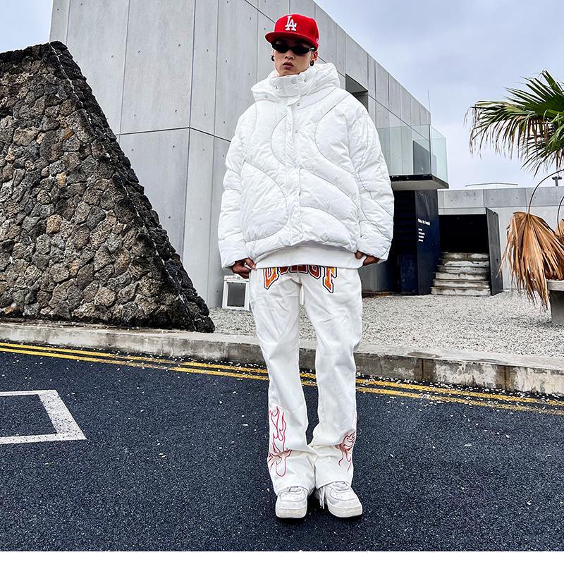 Quần jeans dài thêu ngọn lửa phong cách hip hop cho nam