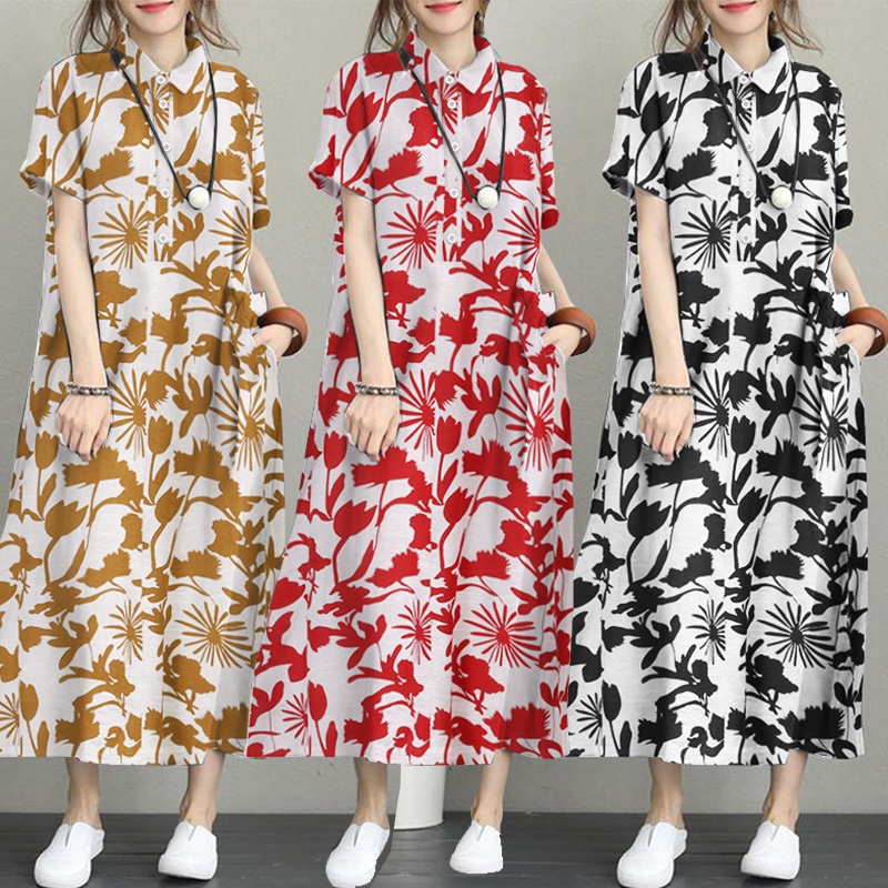 Đầm dài Zanzea tay ngắn thời trang Hàn Quốc cổ điển thanh lịch