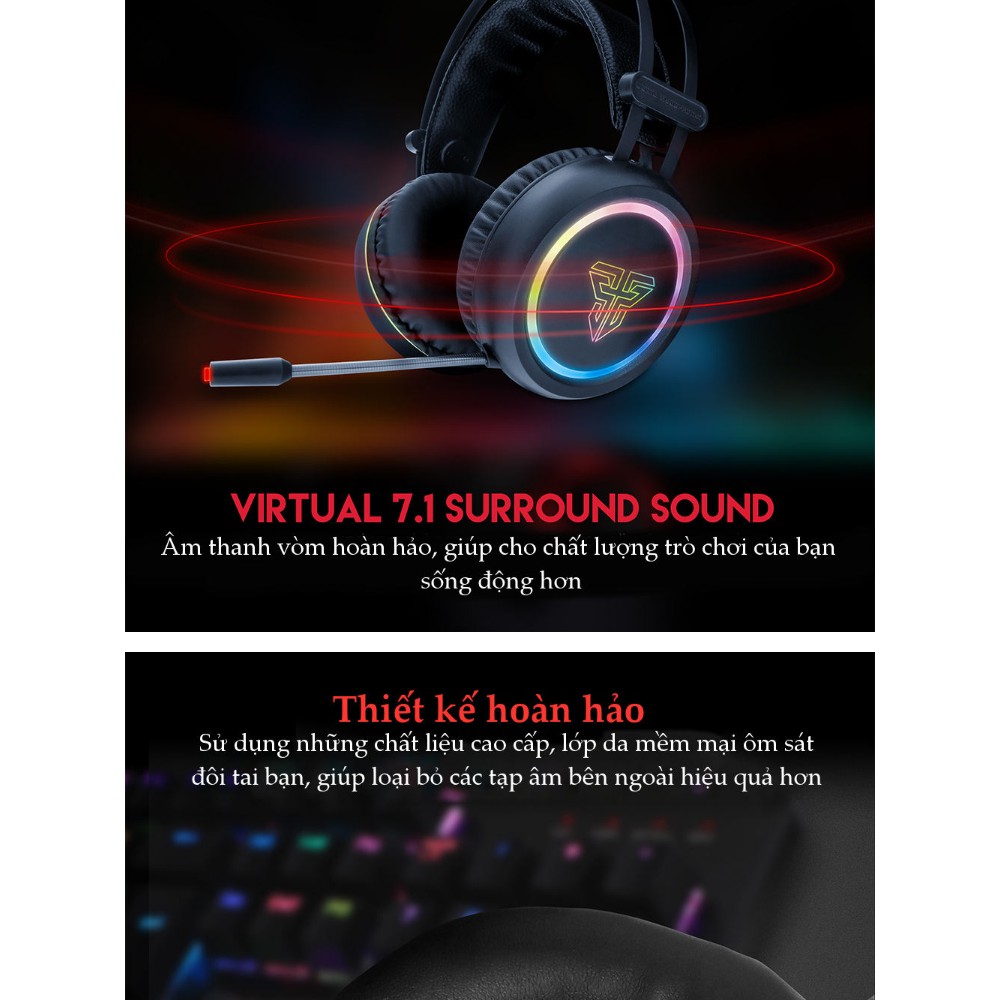 Tai nghe Gaming ECO FANTECH CAPTAIN HG15 Hỗ Trợ Làm Việc và Học Tập Online Âm thanh vòm 7.1 Mic tháo rời
