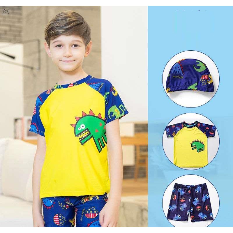 Quần áo bơi bé trai 10-35kg họa tiết khủng long vàng