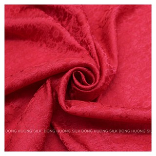 Vải Lụa Hà Đông Satin Hoa Cúc - Đông Hương Silk - LHVS053 Đỏ - mát, mềm, tôn dáng, quý phái, sang trọng