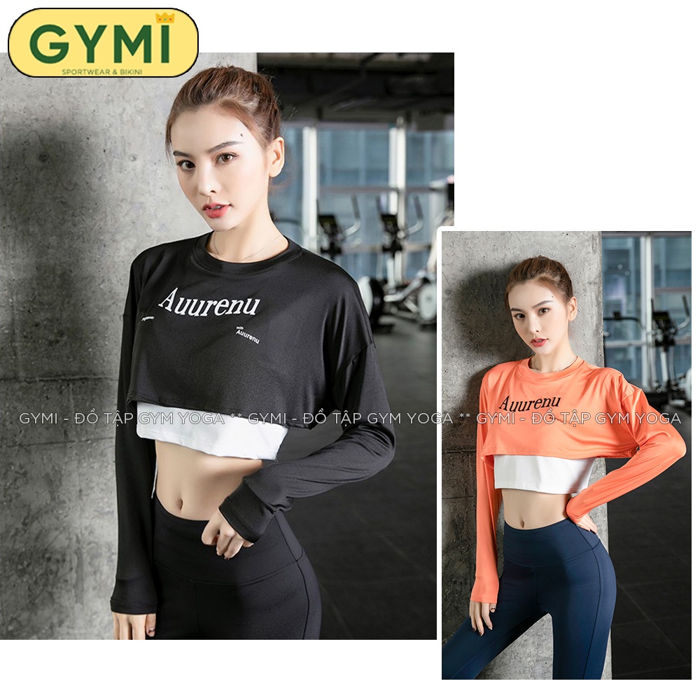 Áo tập gym yoga nữ dài tay GYMI AD08 dáng croptop rộng chất vải thun co giãn đàn hồi thấm mồ hôi