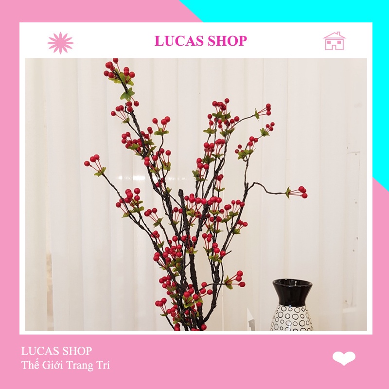 Cành Tuyết Cherry Cổ Cao Cấp 90cm Trang Trí Nhà Cửa, Sự Kiện, Cắm Điểm Đào Đông, Cành Lựu Sang Trọng