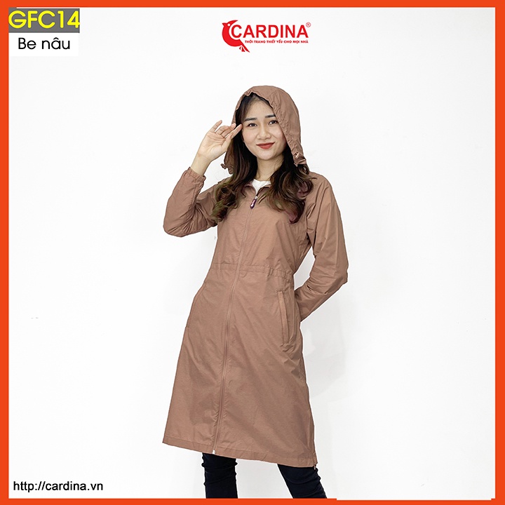 Áo gió nữ CARDINA chất gió xước 2 lớp lót lưới dáng choàng cao cấp cản gió chống thấm nước kèm đai thắt GFC.