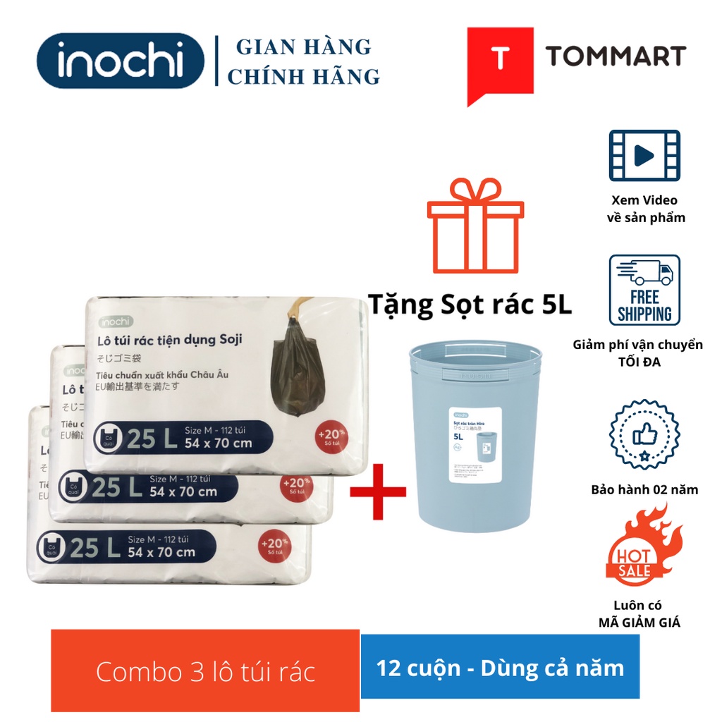 Combo 3 Lô - 12 CUỘN Túi Rác Tự Huỷ Soji Inochi Màu đen Có Quai Tiện Dụng Dùng cả năm