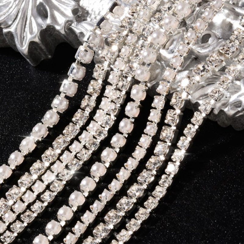 [Hàng mới về] Chuỗi dây xích đính đá và ngọc trai nhân tạo trang trí móng nghệ thuật 3D